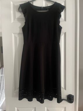 Banana Republic Black Sleeveless Fit-and-Flare Dress with Laser-Cut Hem